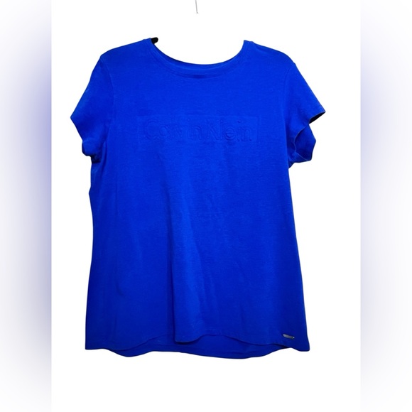 Calvin Klein Logo Tee • Women’s L in Cobalt Blue w/Embossed + Metal Badge, NWOT - Picture 1 of 8